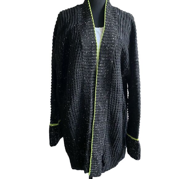 Express Chunky Knit Oversized Cardigan Women M/L Black Open Front Boho Lagenlook - Picture 1 of 7